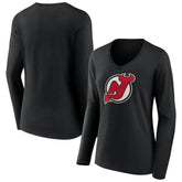 NHL New Jersey Devils Women's Primary Team Logo Long Sleeve V-Neck T-Shirt - Black