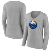 NHL Buffalo Sabres Women's Primary Logo Team Long Sleeve V-Neck T-Shirt - Heather Gray