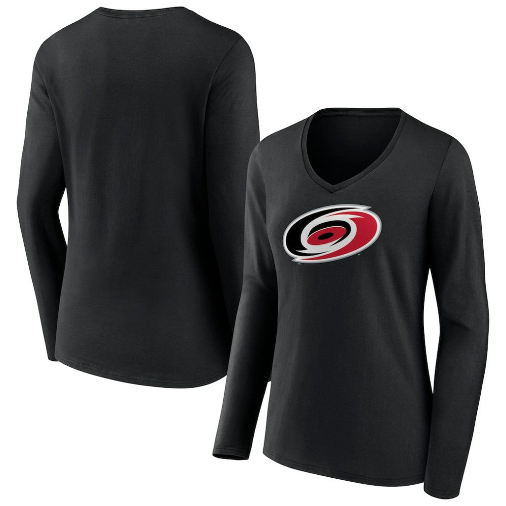 NHL Carolina Hurricanes Women's Primary Team Logo Long Sleeve V-Neck T-Shirt - Black