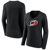 NHL Carolina Hurricanes Women's Primary Team Logo Long Sleeve V-Neck T-Shirt - Black