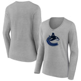 NHL Vancouver Canucks Women's Primary Logo Team Long Sleeve V-Neck T-Shirt - Heather Gray