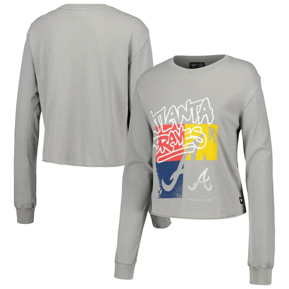 Atlanta Braves The Wild Collective Women's Cropped Long Sleeve T-Shirt - Gray T-shirts
