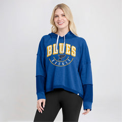 NHL St. Louis Blues Fanatics Women's Lux Lounge Helmet Arch Pullover Hoodie - Heather Blue