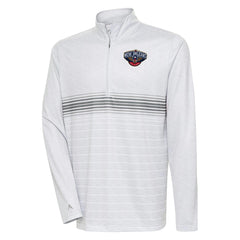 New Orleans Pelicans Antigua Bullseye Quarter-Zip Pullover Top Heather Gray/Steel