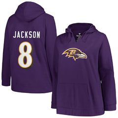 Lamar Jackson Baltimore Ravens Profile Women's Plus Size Player Name & Number Pullover Hoodie Purple