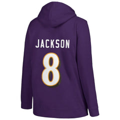 Lamar Jackson Baltimore Ravens Profile Women's Plus Size Player Name & Number Pullover Hoodie Purple