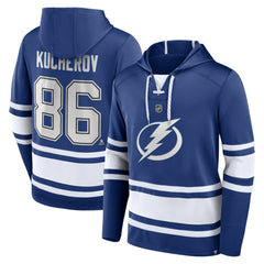 NHL Nikita Kucherov Tampa Bay Lightning Fanatics Name & Number Lace-Up Pullover Hoodie - Blue