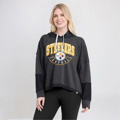 Pittsburgh Steelers Women's Lightewight Modest Crop Lounge Helmet Arch Pullover Hoodie Charcoal