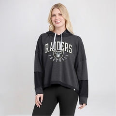 Las Vegas Raiders Women's Lightewight Modest Crop Lounge Helmet Arch Pullover Hoodie Charcoal