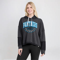 Carolina Panthers Women's Lightewight Modest Crop Lounge Helmet Arch Pullover Hoodie Charcoal