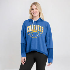 Los Angeles Chargers Women's Lightewight Modest Crop Lounge Helmet Arch Pullover Hoodie Powder Blue