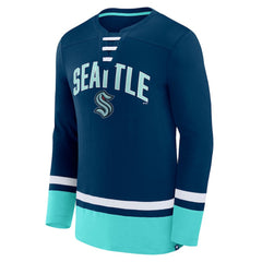NHL Seattle Kraken Fanatics Back Pass Lace-Up Long Sleeve T-Shirt - Deep Sea Blue