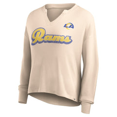 Los Angeles Rams Women's Go For It Notch Neck Waffle Knit Lightweight Long Sleeve T-Shirt Tan
