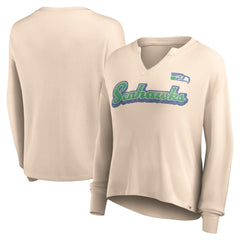 Seattle Seahawks Women's Go For It Notch Neck Waffle Knit Lightweight Long Sleeve T-Shirt Tan