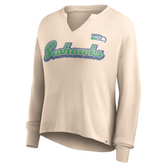 Seattle Seahawks Women's Go For It Notch Neck Waffle Knit Lightweight Long Sleeve T-Shirt Tan