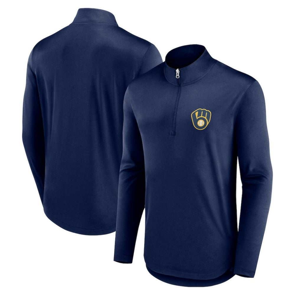 Milwaukee Brewers Fanatics Quarterback Quarter-Zip Top - Navy Tops