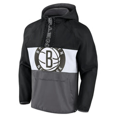 Brooklyn Nets Anorak Flagrant Foul Color-Block Raglan Hoodie Half-Zip Jacket Black/Gray