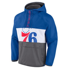 Philadelphia 76ers Anorak Flagrant Foul Color-Block Raglan Hoodie Half-Zip Jacket Royal/Gray