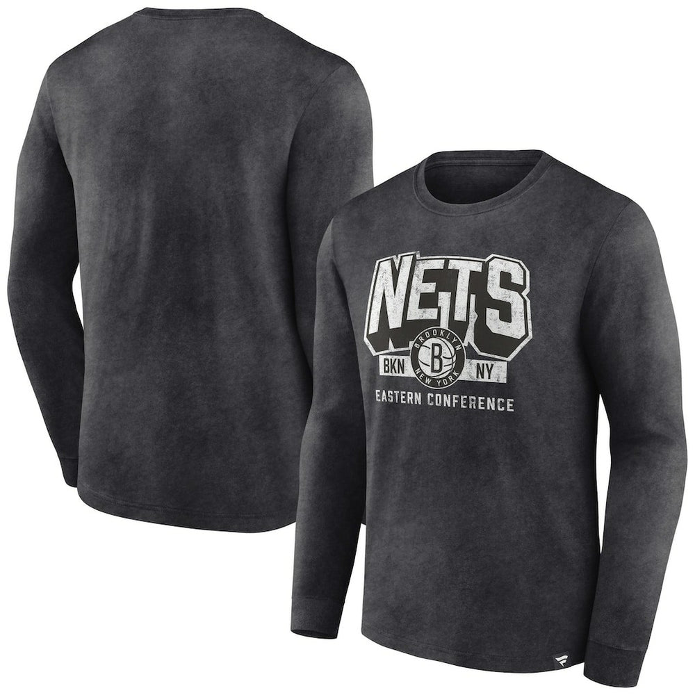 Brooklyn Nets Front Court Press Snow Wash Long Sleeve T-Shirt Heather Charcoal