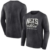 Brooklyn Nets Front Court Press Snow Wash Long Sleeve T-Shirt Heather Charcoal
