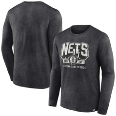Brooklyn Nets Front Court Press Snow Wash Long Sleeve T-Shirt Heather Charcoal