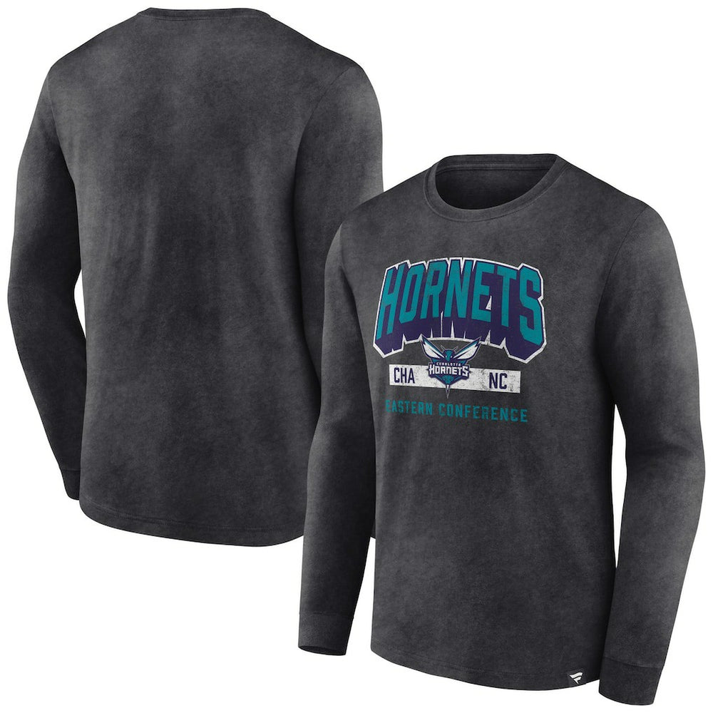 Charlotte Hornets Front Court Press Snow Wash Long Sleeve T-Shirt Heather Charcoal