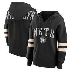 Brooklyn Nets Women's Bold Move Dolman V-Neck High Hip Hoodie Black