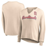 St. Louis Cardinals Fanatics Women's Go For It Waffle Knit Long Sleeve Notch Neck T-Shirt - Cream T-shirts