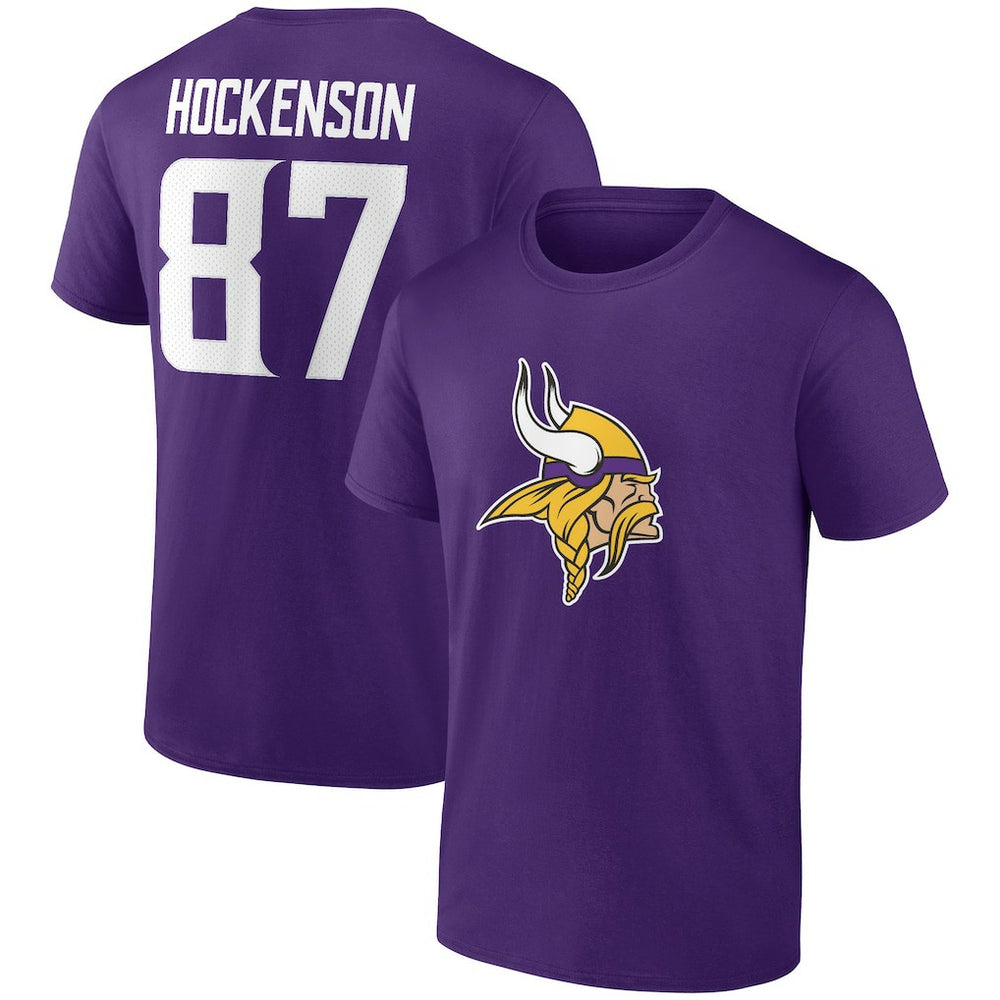 T.J. Hockenson Minnesota Vikings Icon Player Name & Number T-Shirt Purple