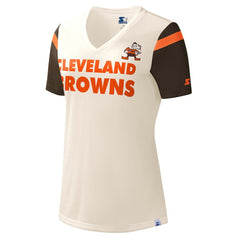 Cleveland Browns Starter Women's Kick Start V-Neck T-Shirt Cream