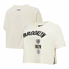 Brooklyn Nets Pro Standard Women's Retro Classic Cropped Boxy T-Shirt Cream
