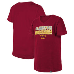 Washington Commanders New Era Girls Youth Reverse Sequin V-Neck T-Shirt Burgundy