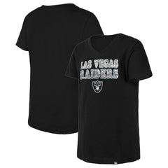 Las Vegas Raiders New Era Girls Youth Reverse Sequin V-Neck T-Shirt Black