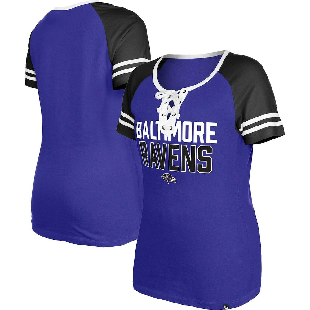 Baltimore Ravens New Era Women's Raglan Lace-Up T-Shirt Purple