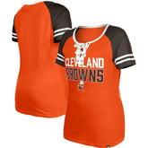Cleveland Browns New Era Women's Throwback Raglan Lace-Up T-Shirt Orange