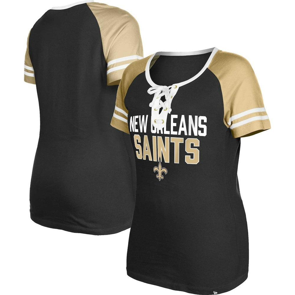 New Orleans Saints New Era Women's Raglan Lace-Up T-Shirt Black