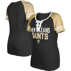 New Orleans Saints New Era Women's Raglan Lace-Up T-Shirt Black