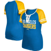 Los Angeles Chargers New Era Women's Raglan Lace-Up T-Shirt Powder Blue