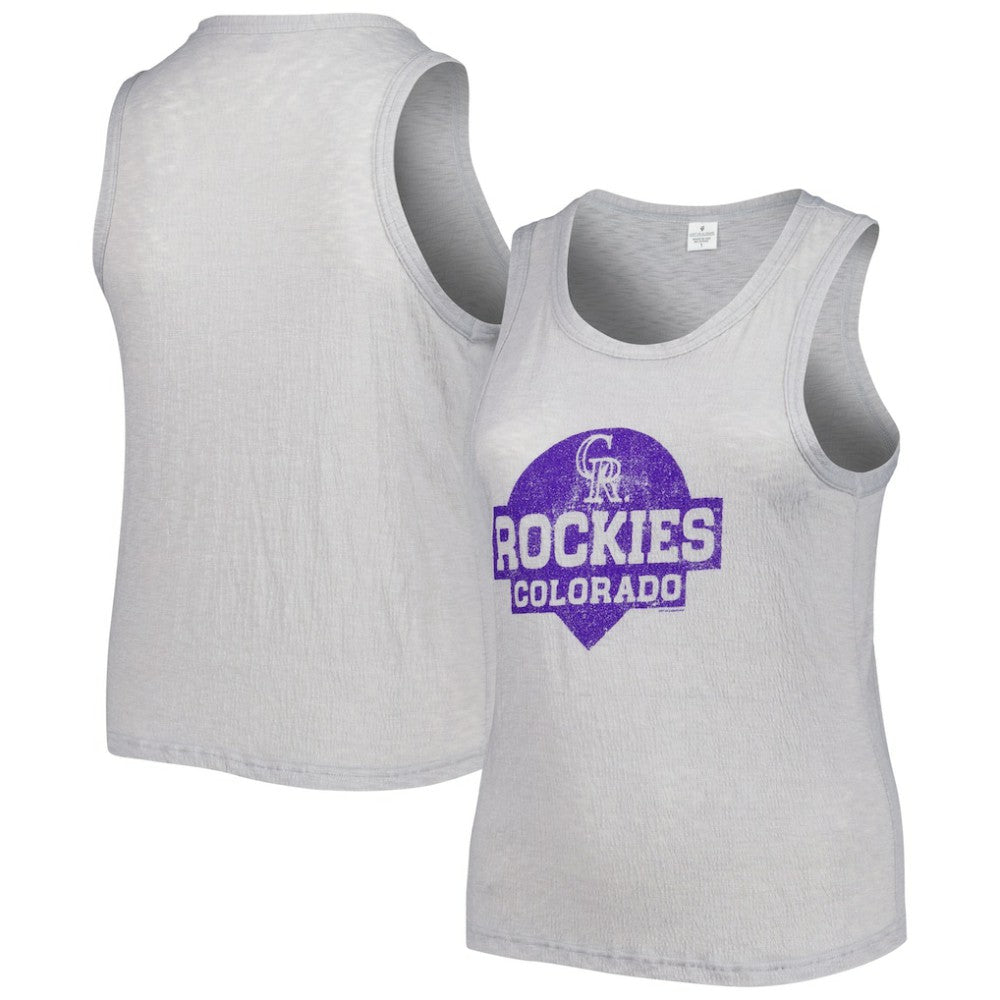 Colorado Rockies Soft as a Grape Women's Plus Size High Neck Tri-Blend Tank Top - Gray Tanks
