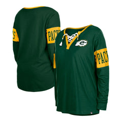 Green Bay Packers New Era Women's Lace-Up Notch Neck Long Sleeve T-Shirt Green