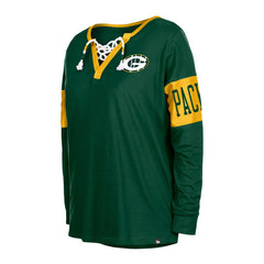 Green Bay Packers New Era Women's Lace-Up Notch Neck Long Sleeve T-Shirt Green
