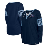 Tennessee Titans New Era Women's Lace-Up Notch Neck Long Sleeve T-Shirt Navy