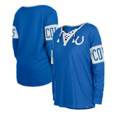 Indianapolis Colts New Era Women's Lace-Up Notch Neck Long Sleeve T-Shirt Blue