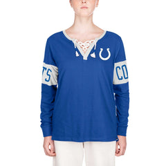 Indianapolis Colts New Era Women's Lace-Up Notch Neck Long Sleeve T-Shirt Blue