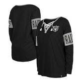Las Vegas Raiders New Era Women's Lace-Up Notch Neck Long Sleeve T-Shirt Black