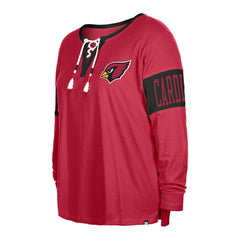 Arizona Cardinals New Era Women's Plus Size Lace-Up Notch Neck Long Sleeve T-Shirt Cardinal