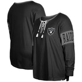 Las Vegas Raiders New Era Women's Plus Size Lace-Up Notch Neck Long Sleeve T-Shirt Black