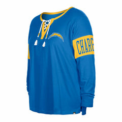 Los Angeles Chargers New Era Women's Plus Size Lace-Up Notch Neck Long Sleeve T-Shirt Powder Blue