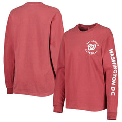 Washington Nationals Soft as a Grape Women's Team Pigment Dye Long Sleeve T-Shirt - Red T-shirts