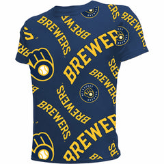 Milwaukee Brewers Stitches Youth Allover Team T-Shirt - Navy T-shirts